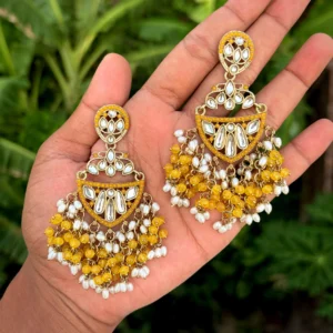 Yellow Earring, Earrings, Kundan Earring , Minimal Earring,