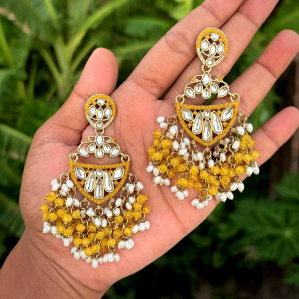 Yellow Earring, Earrings, Kundan Earring , Minimal Earring,