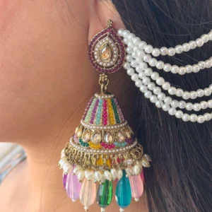 Amber Pakistani Long Jhumka With Tana - Multi