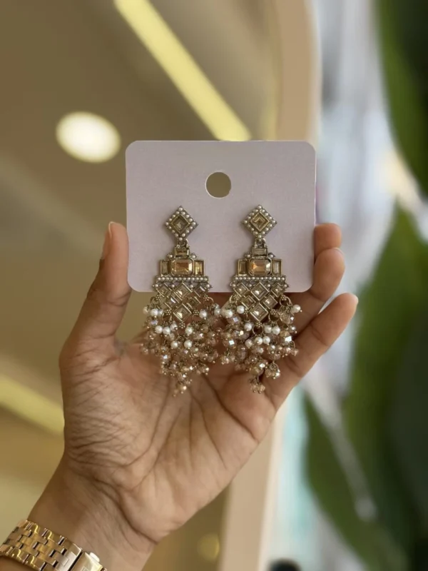 Mrunal Reverse American Diomod Kundan Minimal Earring - Golden