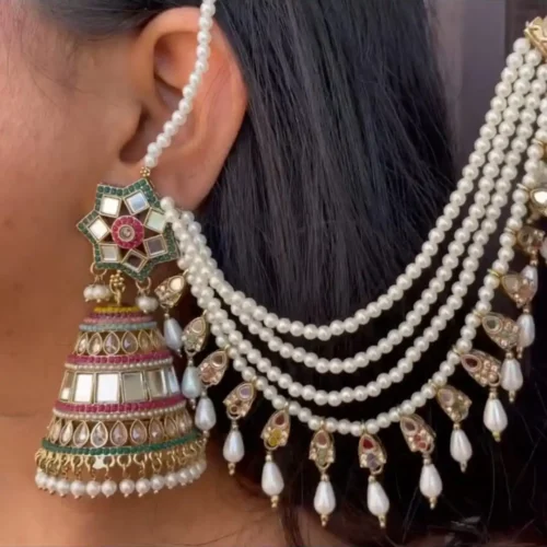 Noor 'e' Jahan Pakistani Jadau Jhumka Set - Multi