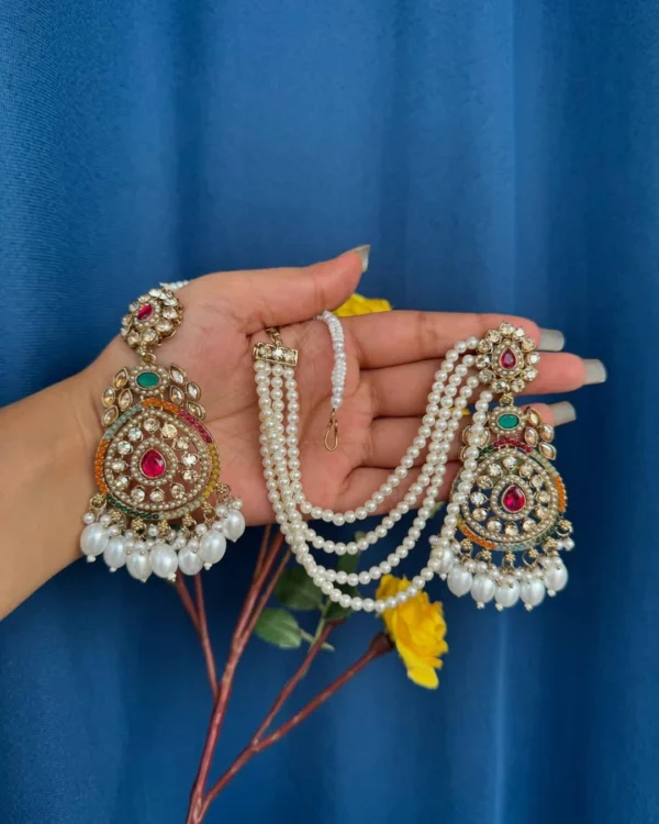 Jhumka with teeka, Jhumka, Earring, multi Jhumka, Kundan Earring, Mirror Earrings, Chandni, Earrings