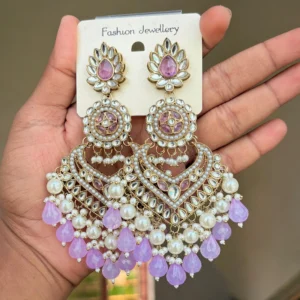 Lavender colour earring, Lavender colour chandbali, Lavender earring, azeeza earrings, wearable jewells