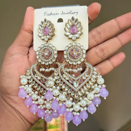 Lavender colour earring, Lavender colour chandbali, Lavender earring, azeeza earrings, wearable jewells