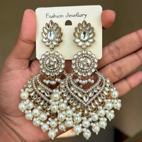 White colour earring, White colour chandbali, White earring, azeeza earrings, wearable jewells