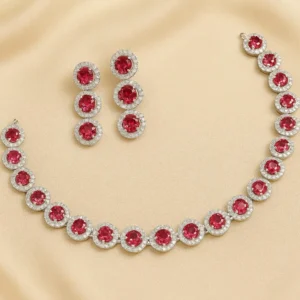 Vineeta American Diamond Necklace Set - Ruby