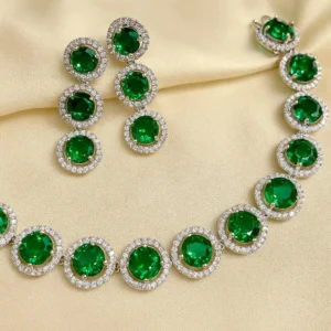 Vineeta American Diamond Necklace Set - Green