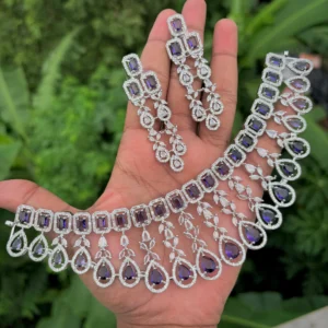 Najnin American Diamond Necklace Set - Purple