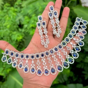 Najnin American Diamond Necklace Set - Blue