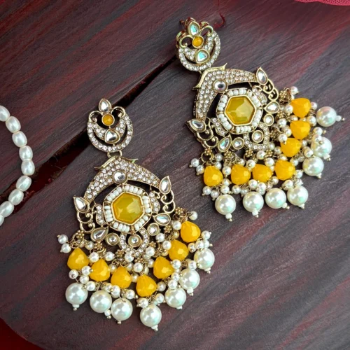 yellow earring, yellow chandbali, yellow studs, pakistani earring, bollywood earring, wearable jewells