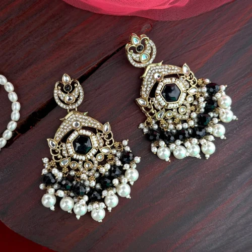 black earring, black chandbali, black studs, pakistani earring, bollywood earring, wearable jewells