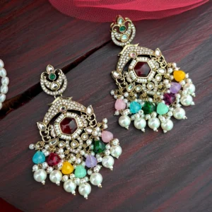 multi earring, multicolour chandbali, multi studs, pakistani earring, bollywood earring, wearable jewells