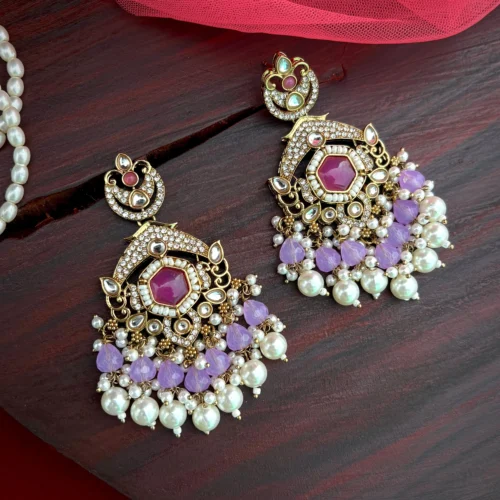 lavender earring, lavender chandbali, purple studs, pakistani earring, bollywood earring, wearable jewells