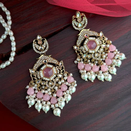 pink earring, pink chandbali, pink studs, pakistani earring, bollywood earring, wearable jewells
