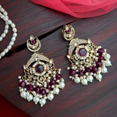 earring, rani colour chandbali, pink studs, pakistani earring, bollywood earring, wearable jewells