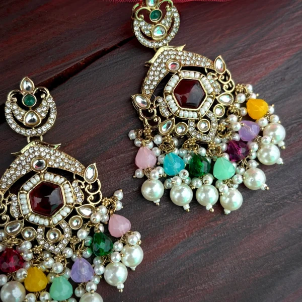 multi earring, multicolour chandbali, multi studs, pakistani earring, bollywood earring, wearable jewells