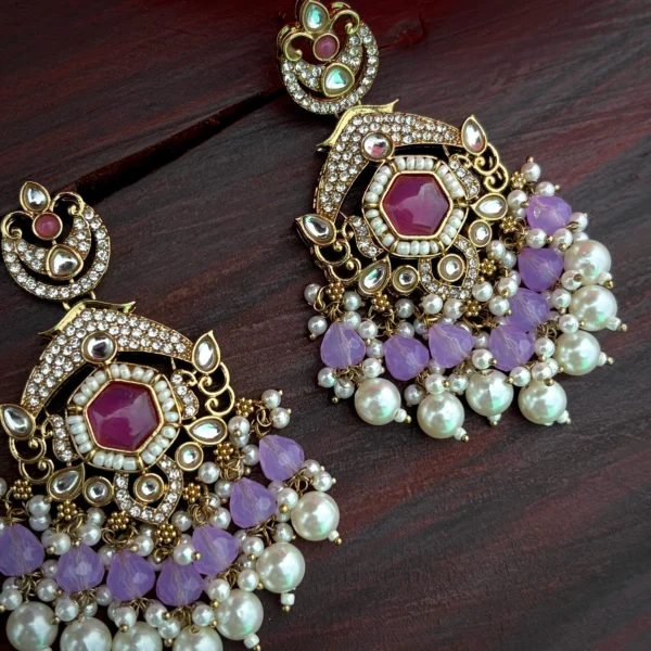 lavender earring, lavender chandbali, purple studs, pakistani earring, bollywood earring, wearable jewells