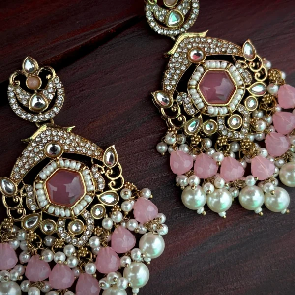pink earring, pink chandbali, pink studs, pakistani earring, bollywood earring, wearable jewells