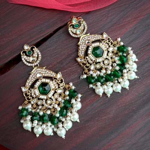 green earring, green chandbali, green studs, pakistani earring, bollywood earring, wearable jewells