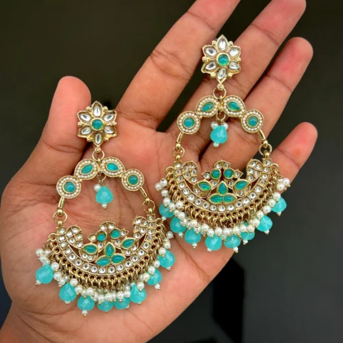 blue earring, blue chandbali, blue colour earring, bollywood earring, wearable jewells