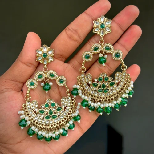 green earring, green chandbali, green colour earring, bollywood earring, wearable jewells
