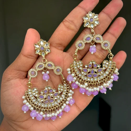 purple chandbali, chandbali, Bollywood inspired earrings, Bollywood inspired chandbali, purple earrings, lavender chandbali, lavender colour earring ,
