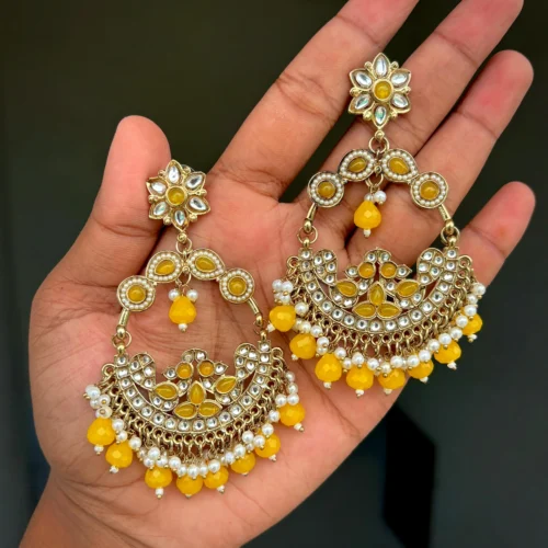 yellow earring, yellow chandbali, yellow colour earring, bollywood earring, wearable jewells