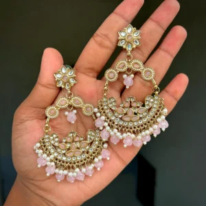pink earring, pink chandbali, pink colour earring, bollywood earring, wearable jewells