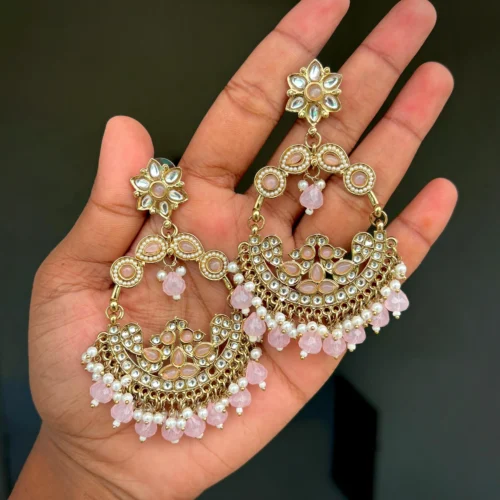 pink earring, pink chandbali, pink colour earring, bollywood earring, wearable jewells