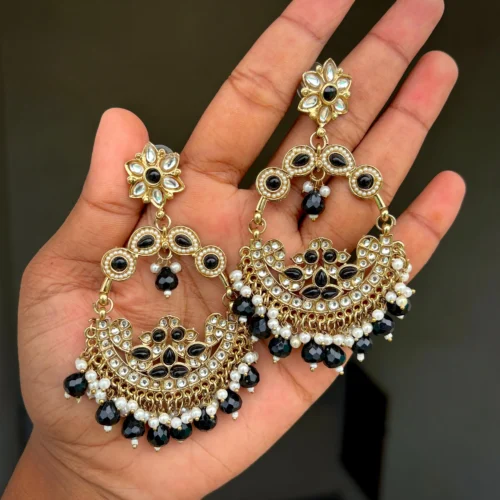 black earring, black chandbali, black colour earring, bollywood earring, wearable jewells