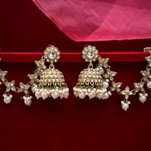 RAGINI JHUMKA, WHITE SET, WHITE JHUMKA, GOLDEN JHUMKA, WEARABLE JEWELLS.