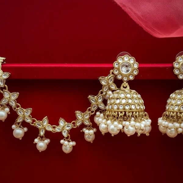 RAGINI JHUMKA, WHITE SET, WHITE JHUMKA, GOLDEN JHUMKA, WEARABLE JEWELLS.