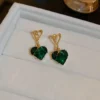 Mystic Green Heart Earrings