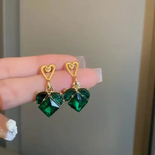 Mystic Green Heart Earrings