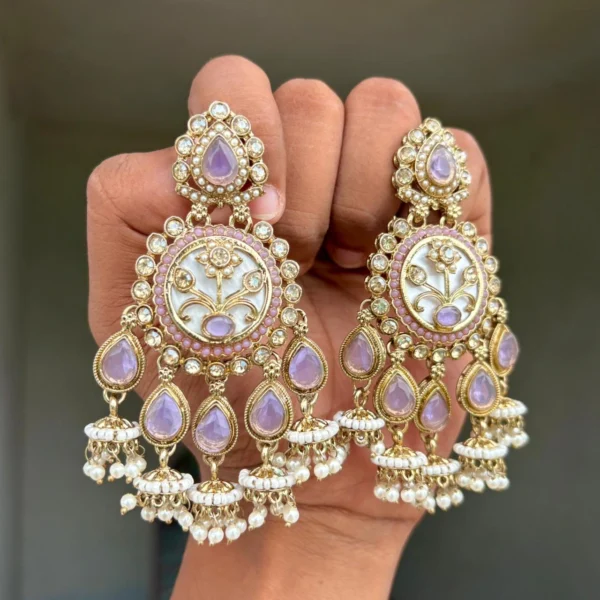 Mishka Premium Kundan Earring Lavender