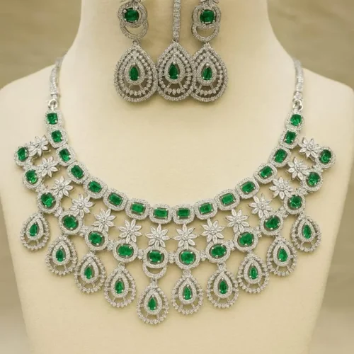 Ankita Lokhande Inspired Premium American Diamond Set  - Green