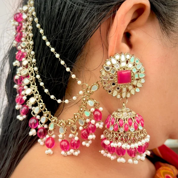 IMG-20250926-WA0046 Tazmeen Beautiful Long Kundan Bahubali With Tana - Hot Pink