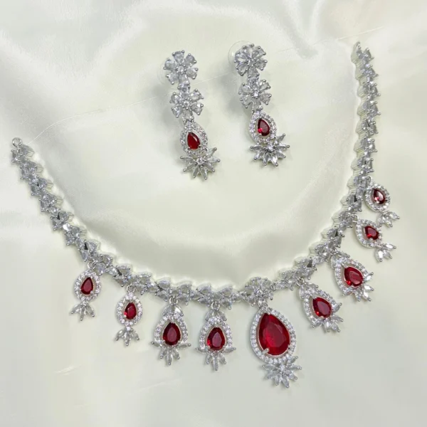 Debolina American Diamond Necklace Set -Ruby