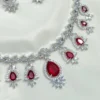 Debolina American Diamond Necklace Set -Ruby