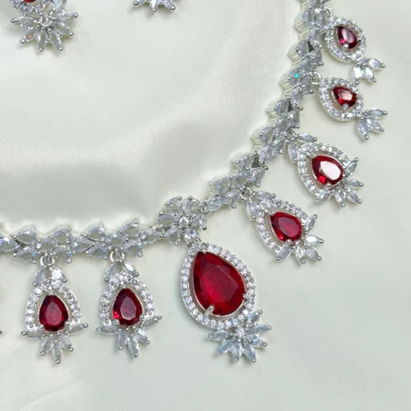 Debolina American Diamond Necklace Set -Ruby