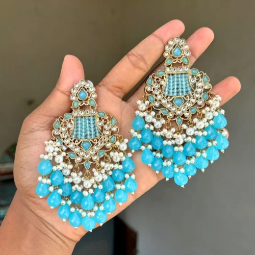 Maya Pakistani Kundan Chandbali - Sky Blue