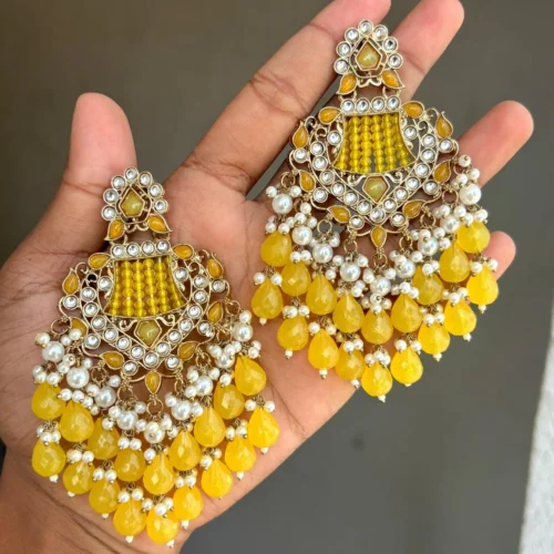 Maya Pakistani Kundan Chandbali - Yellow