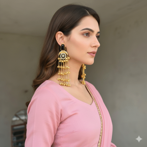 Shivani Kashmiri With Moissanite Stone with Pachi Kundan - Black