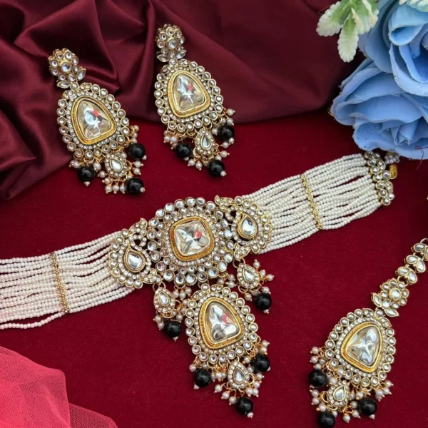 Sharvika Premium Necklace Choker Set - Black