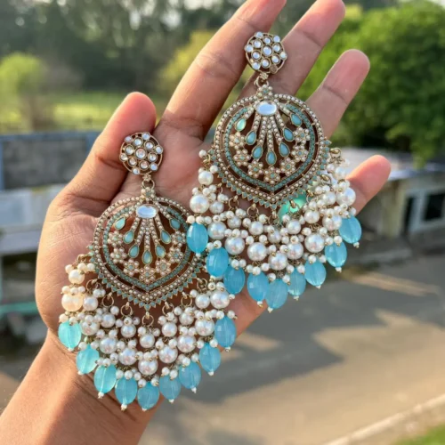 blue EARRINGS, EARRINGS, TRENDING EARRINGS, WEARABLE JEWELLS, SALE, DIWALI SALE, BOLLYOOD EARRINGS, Kundan earrings, Earrings, chandbali