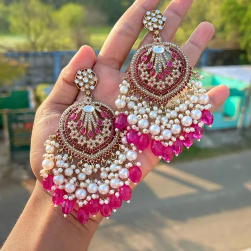 hot pink EARRINGS, rani colour earring , EARRINGS, TRENDING EARRINGS, WEARABLE JEWELLS, SALE, DIWALI SALE, BOLLYOOD EARRINGS, Kundan earrings, Earrings, chandbali