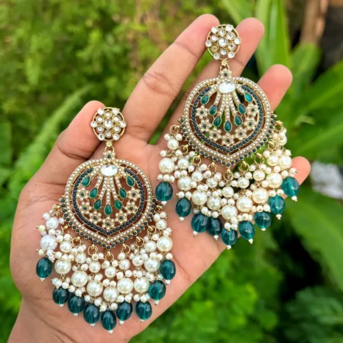 teal green EARRINGS, green EARRINGS, TRENDING EARRINGS, WEARABLE JEWELLS, SALE, DIWALI SALE, BOLLYOOD EARRINGS, Kundan earrings, Earrings, chandbali