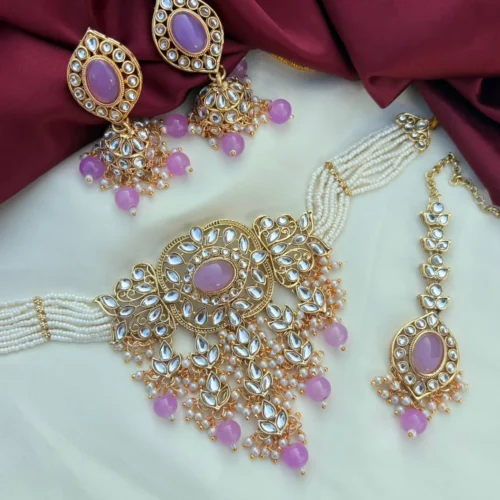 Eshal Polki Dupe Kundan Choker Set - Lavender
