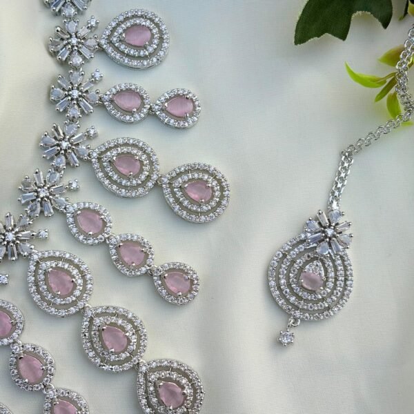 Syra Premium American Diamond Set - Pink