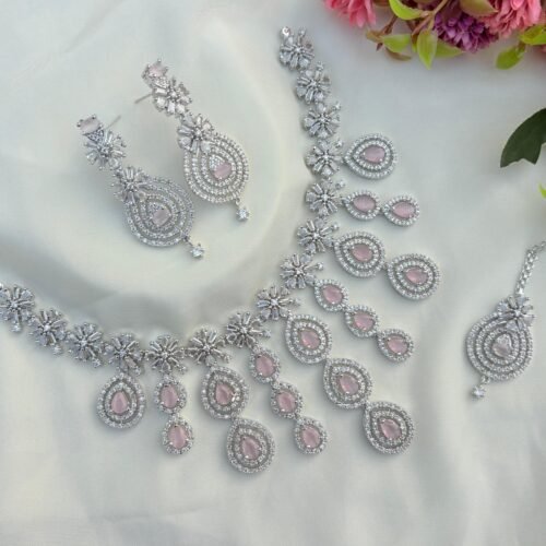 Syra Premium American Diamond Set - Pink